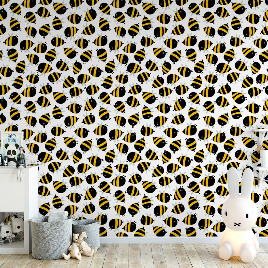 Tapeta - dziecięca, pszczoły, owady, pasy