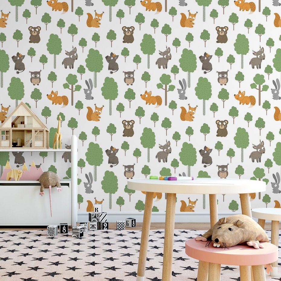 Tapeta - dziecięca, las, zwierzęta,