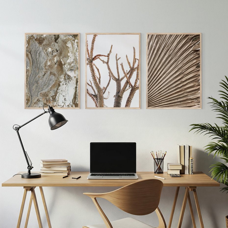 Zestaw obrazy w ramie, plakaty - abstrakcja, roślina, natura - rama drewno