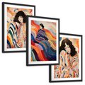 Zestaw obrazy w ramie, plakaty - kobieta, wzory, kolory, - rama czarna