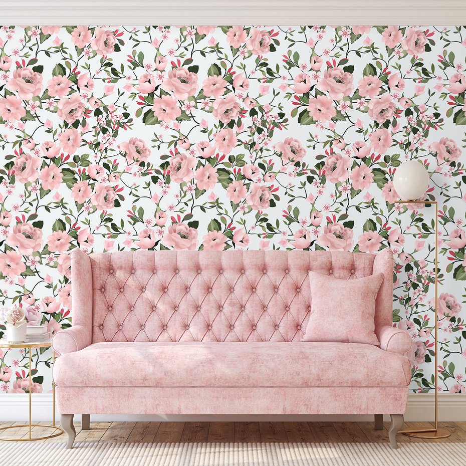 Tapeta - kwiaty, liście, wzór