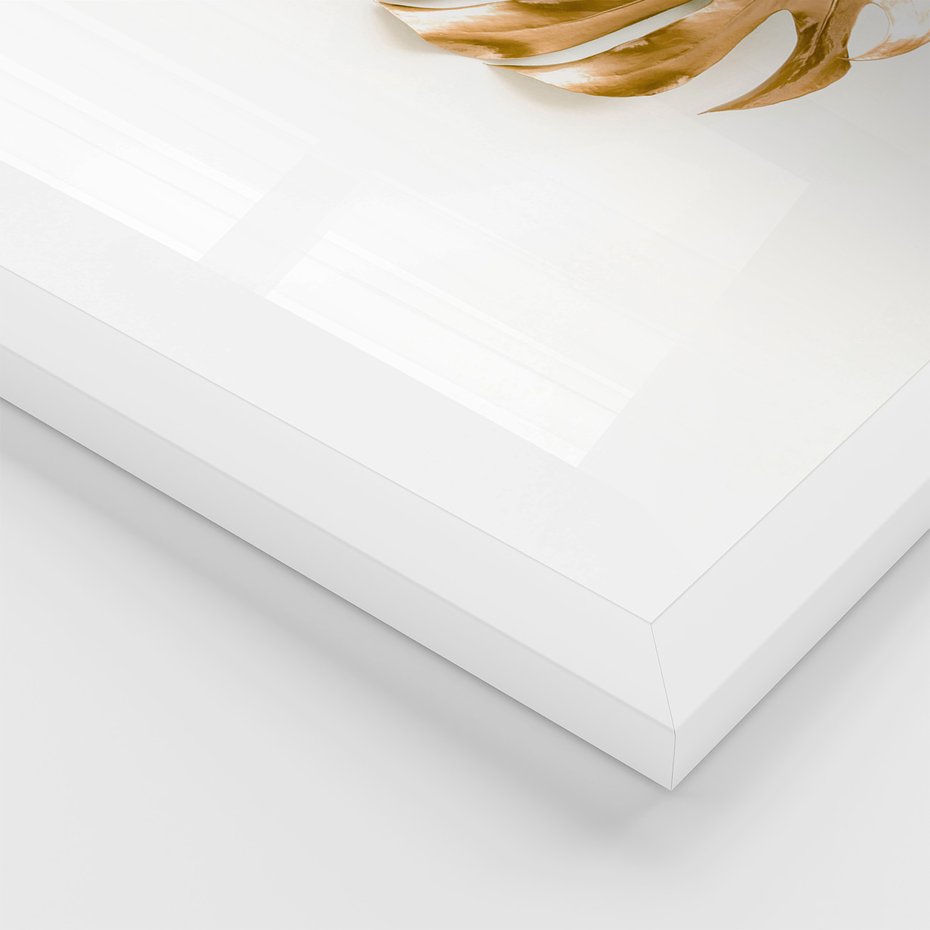 Zestaw obrazy w ramie, plakaty - złoty, liść, ananas - rama biała