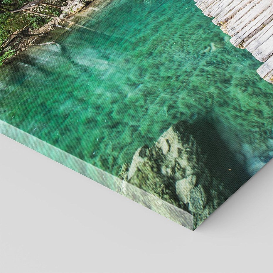 Obraz na płótnie - jezioro, las, mostek