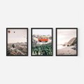 Zestaw obrazy w ramie, plakaty - balony, morze, plaża - rama czarna