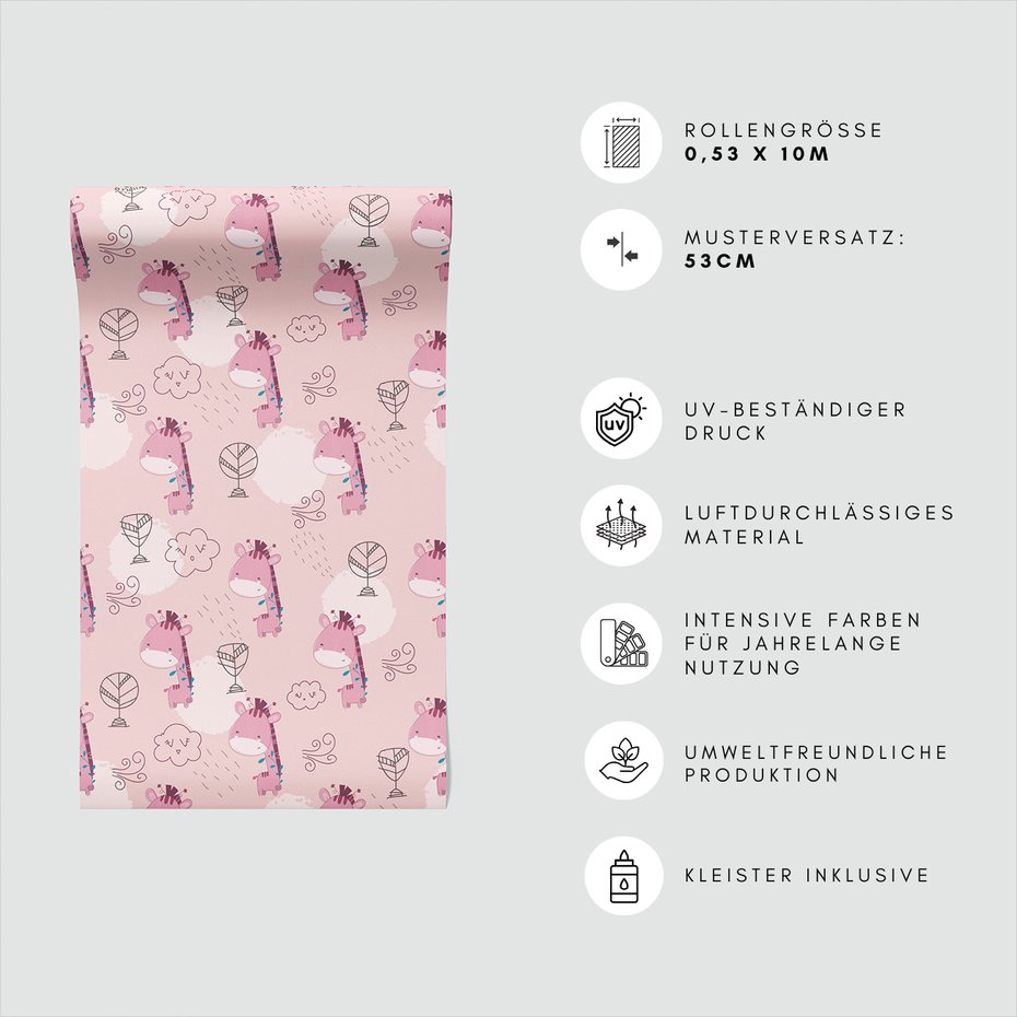 Tapeta - dziecięca, żyrafa, chmura, wiatr