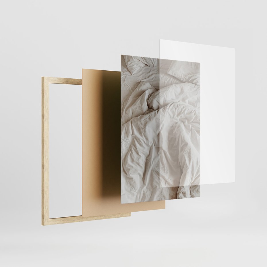 Zestaw obrazy w ramie, plakaty - beżowy, kawa, trawa - rama drewno