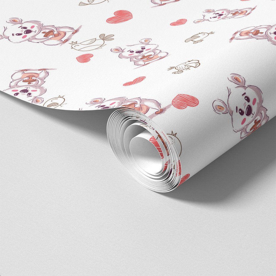 Tapeta - dziecięca, myszy, ptaki, serca