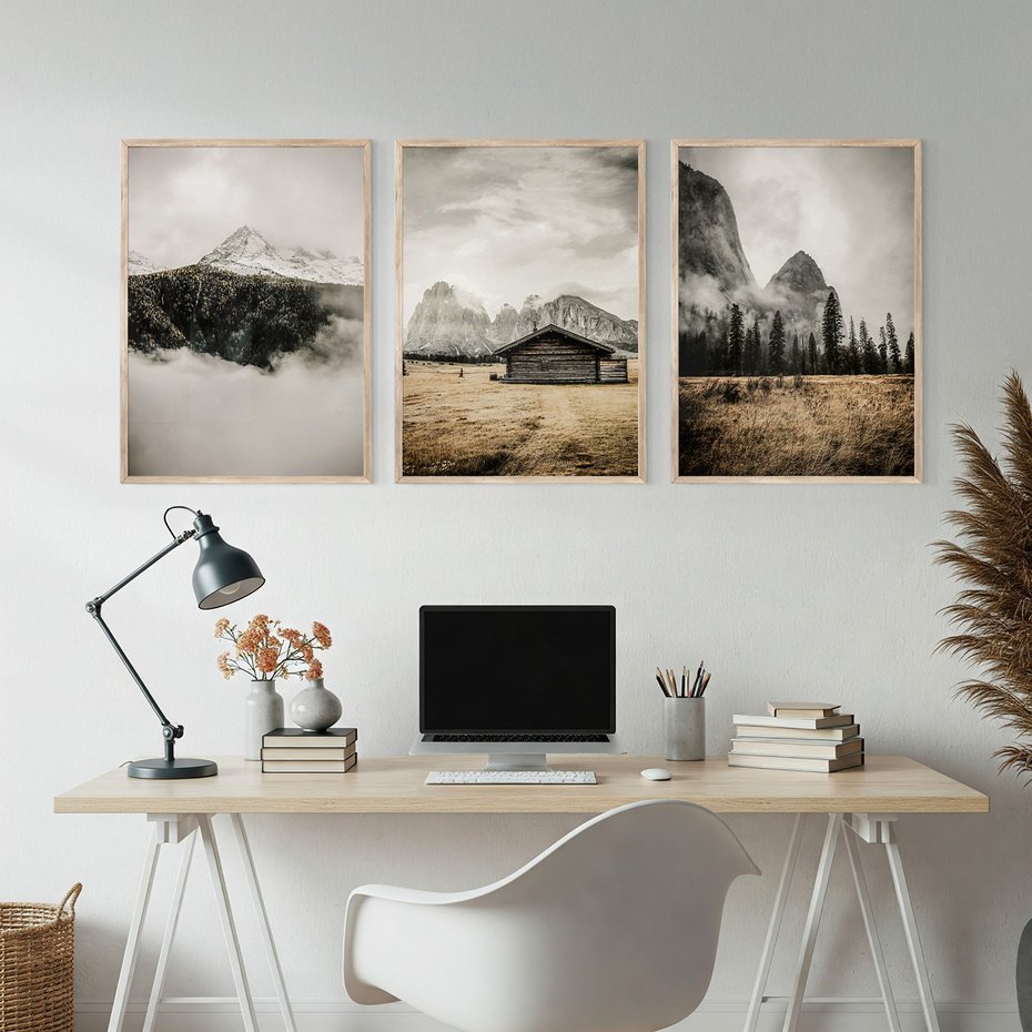 Zestaw obrazy w ramie, plakaty - góry, natura, krajobraz - rama drewno