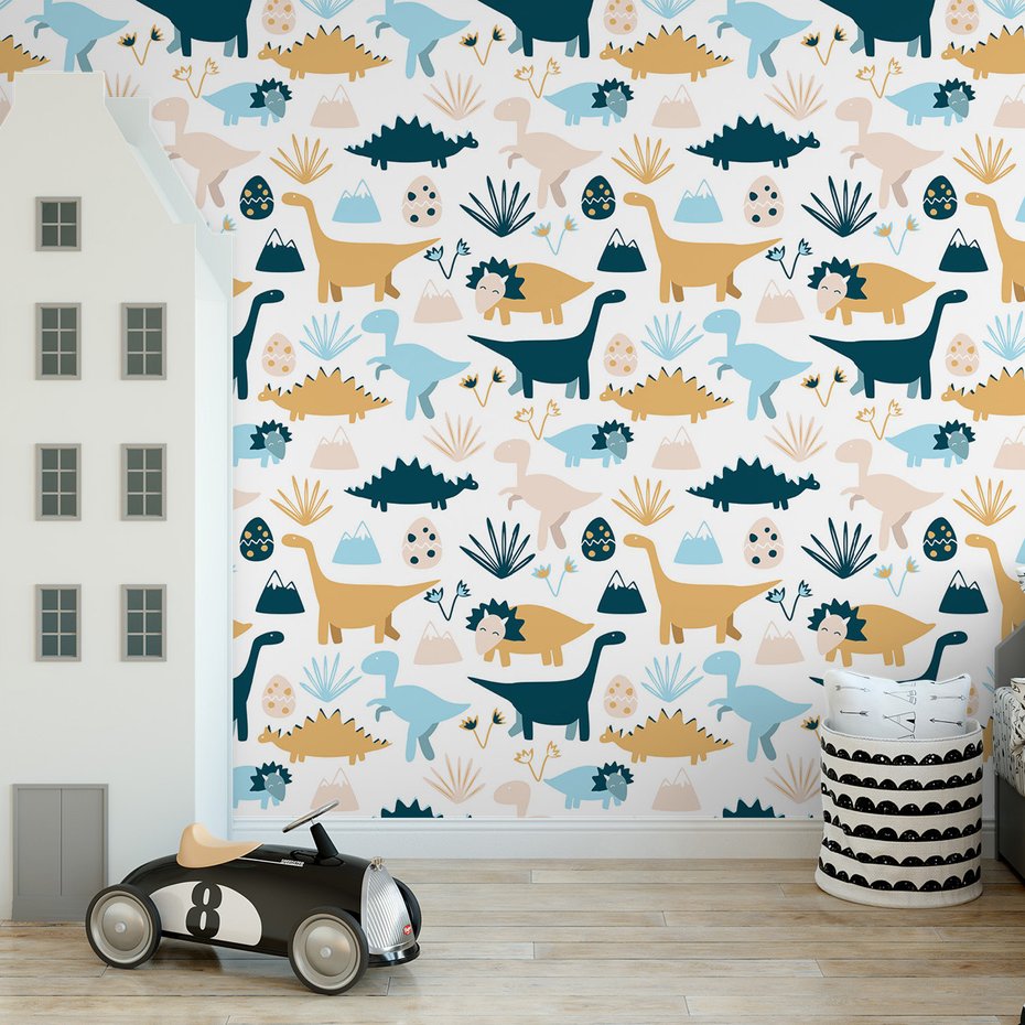 Tapeta - dziecięca, dinozaury, jajka, góry