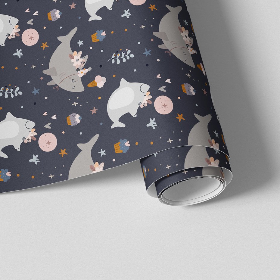 Tapeta - dziecięca, rekin, babeczka, gwiazdy