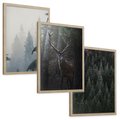 Zestaw obrazy w ramie, plakaty - las, drzewa, jeleń - rama drewno