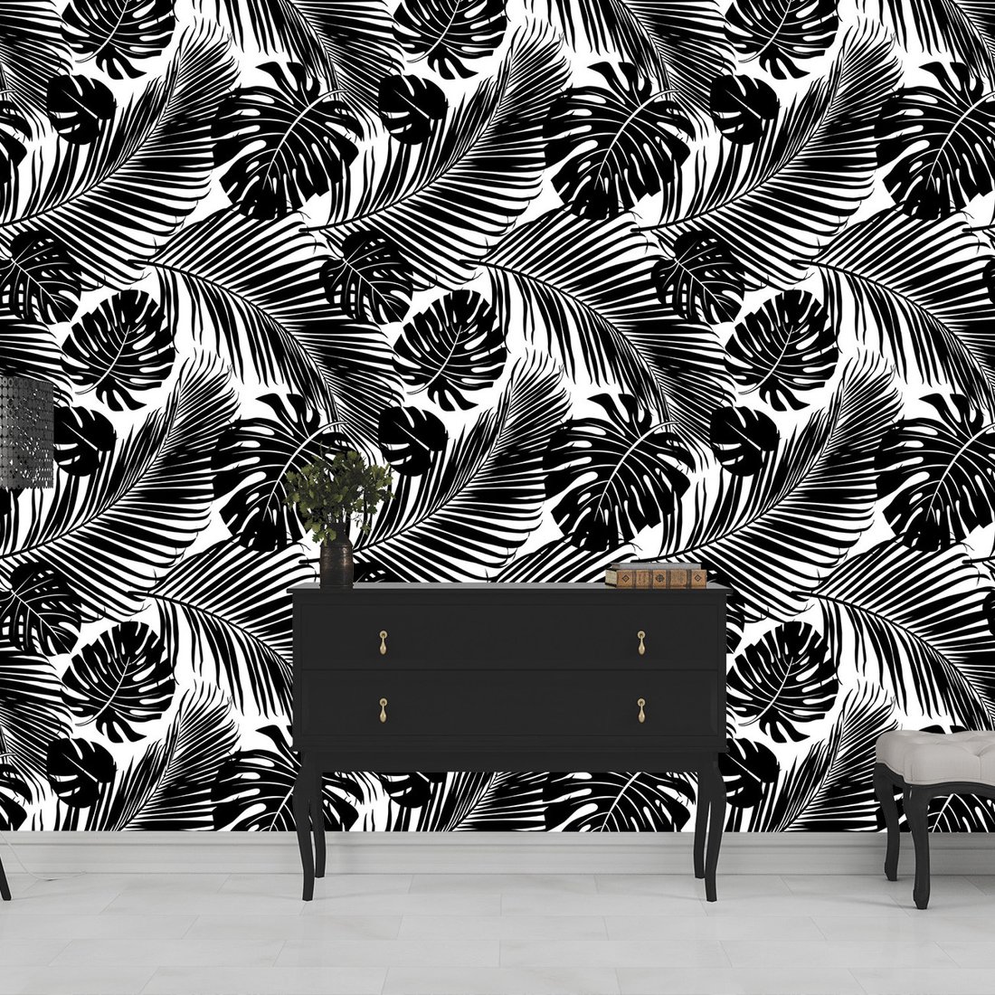 Tapeta - liście, monstera, palmy