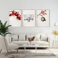 Zestaw obrazy w ramie, plakaty - owoce, kawa, gałązka - rama drewno