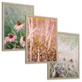 Zestaw obrazy w ramie, plakaty - kwiaty, trawa, rośliny - rama drewno