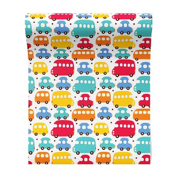 Tapeta - dziecięca, autobus, samochód, kropki