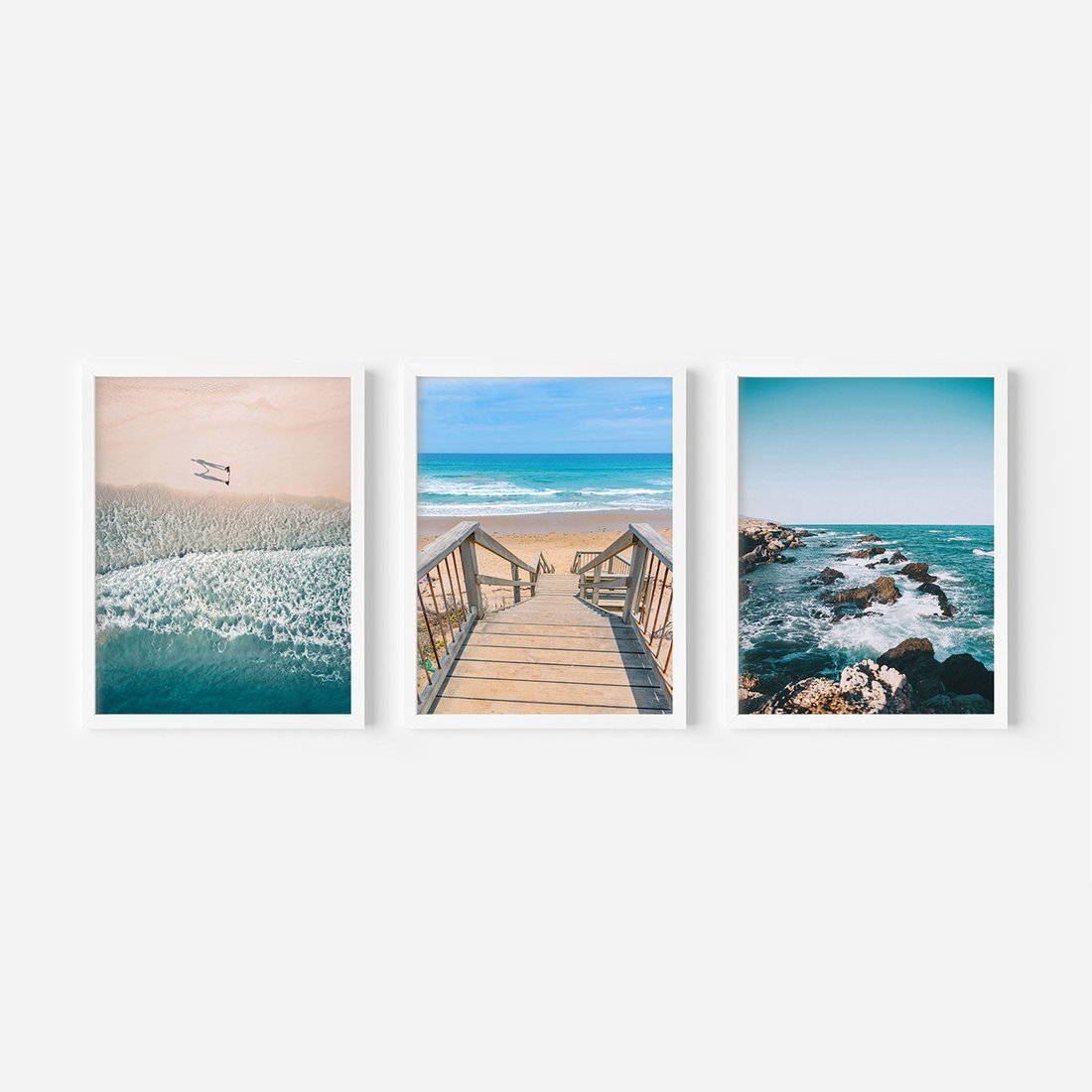 Zestaw obrazy w ramie, plakaty - plaża, morze, woda - rama biała