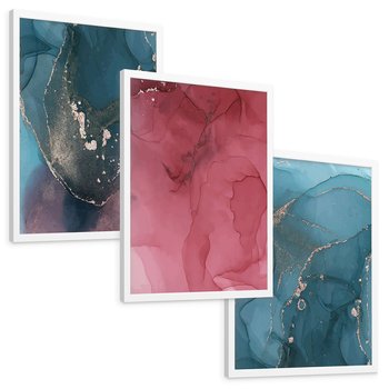 Zestaw obrazy w ramie, plakaty - abstrakcja,akwarele,marmur - rama biała