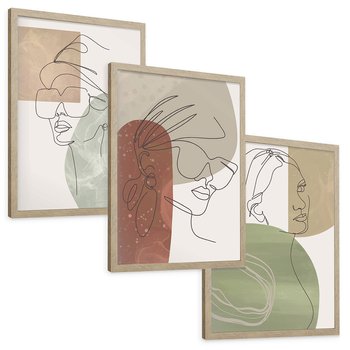 Zestaw obrazy w ramie, plakaty - portret, kobieta, abstrakcja - rama drewno