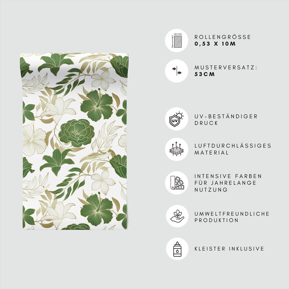 Tapeta - kwiaty, liście, wzór