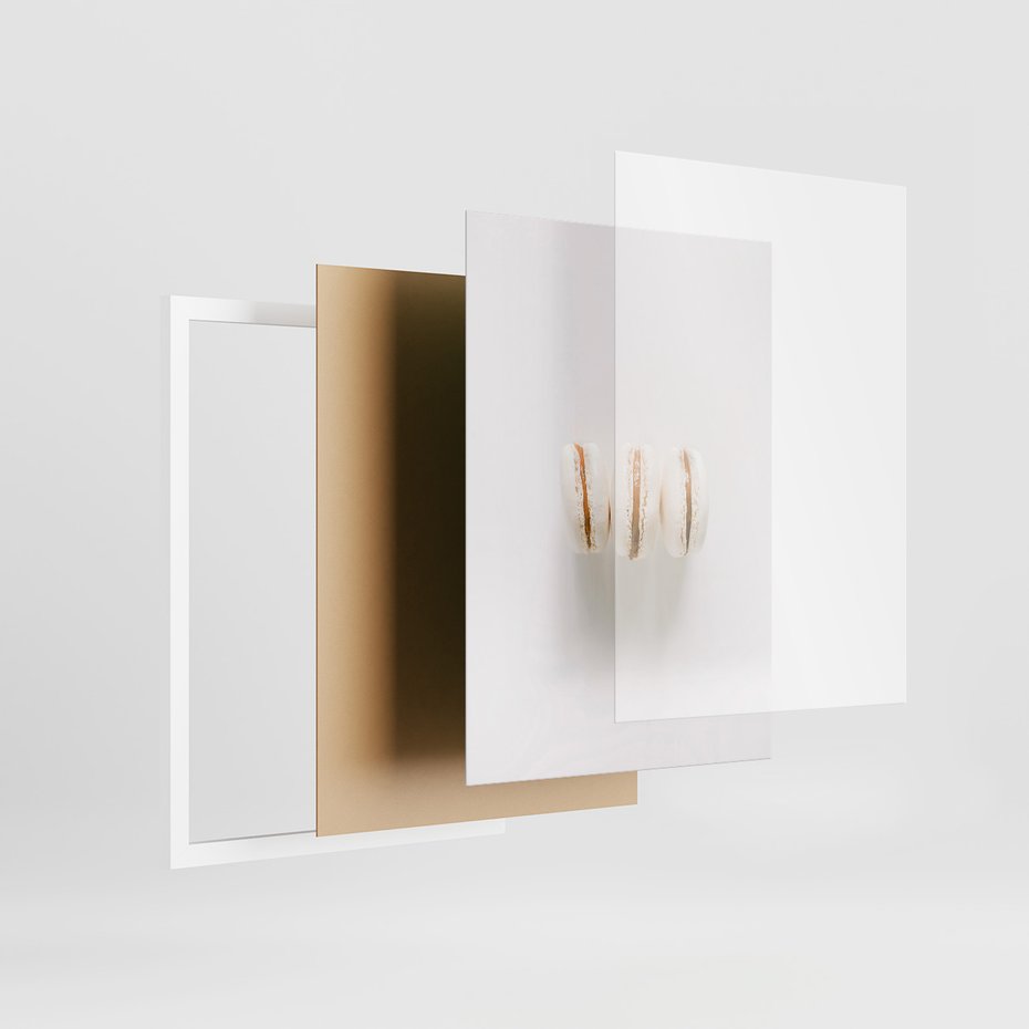 Zestaw obrazy w ramie, plakaty - makaroniki, kawa, napisy - rama biała