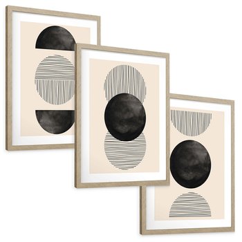 Zestaw obrazy w ramie, plakaty - abstrakcja, minimalizm, geometria - rama drewno