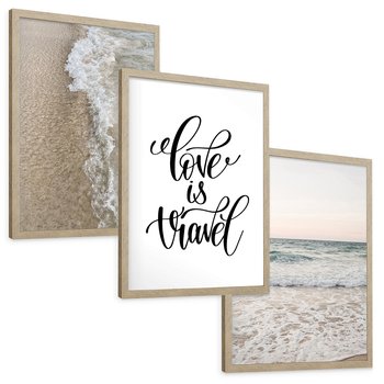 Zestaw obrazy w ramie, plakaty - plaża, woda, morze - rama drewno