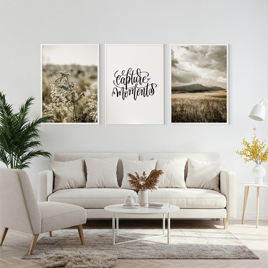 Zestaw obrazy w ramie, plakaty - natura, rośliny, góry - rama biała