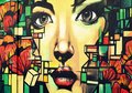 Fototapeta - graffiti, portret, kwiaty
