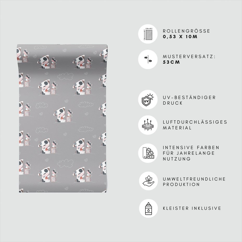 Tapeta - dziecięca, krowa, mysz, muzyka