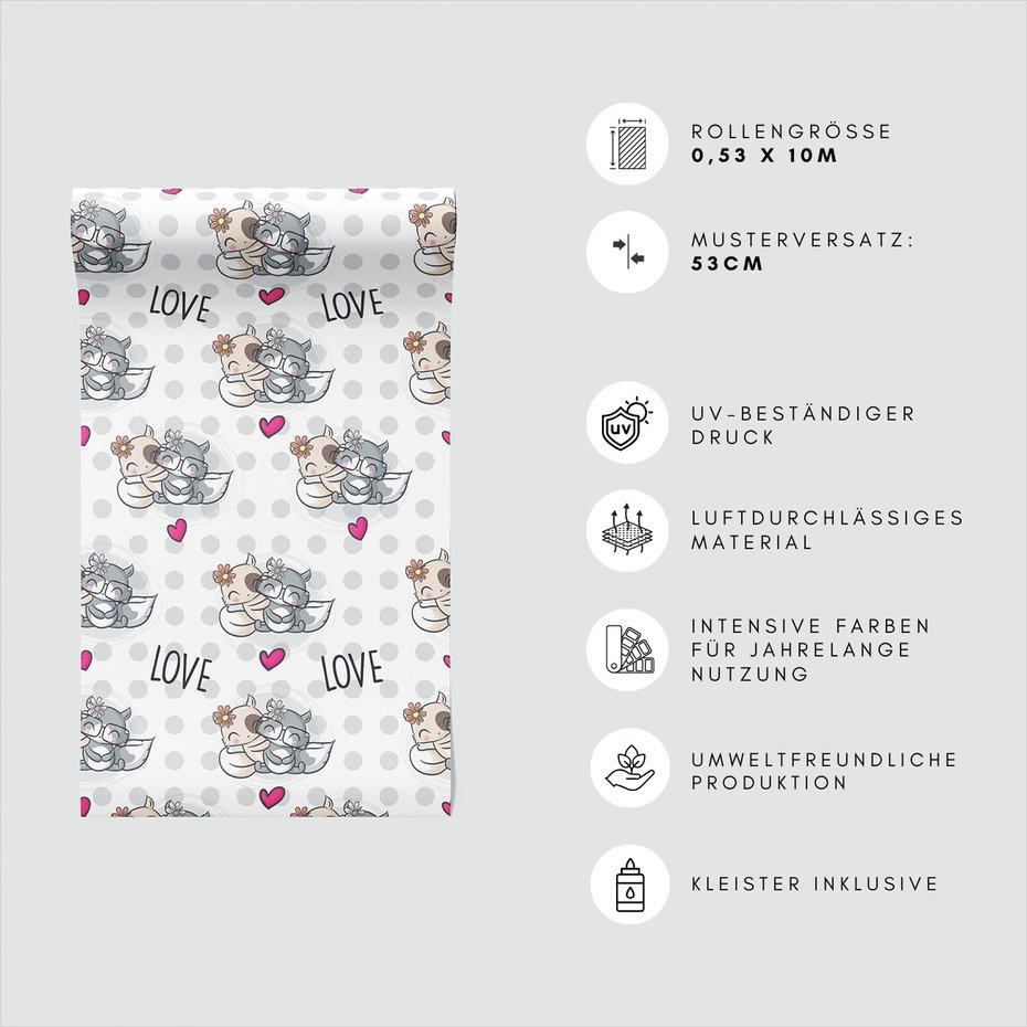 Tapeta - dziecięca, zwierzęta, serca, miłość