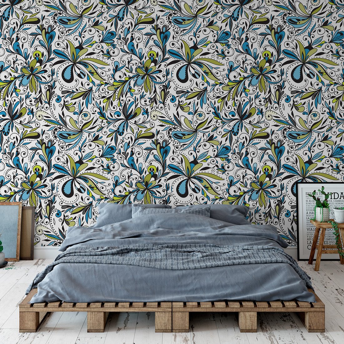 Tapeta - kwiaty, ornamenty, liście