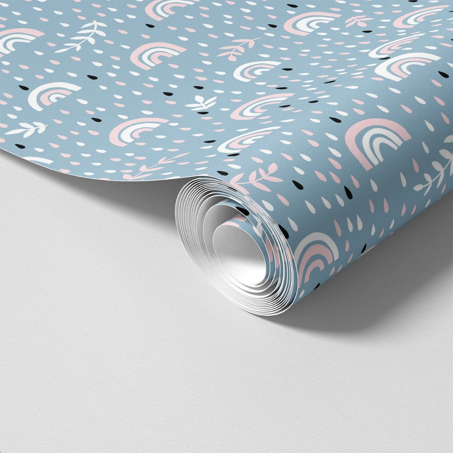 Tapeta - dziecięca, tęcza, deszcz, liście