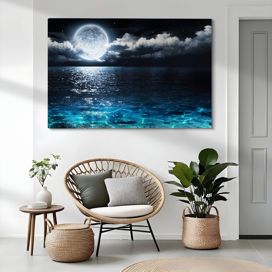 Obraz na płótnie - morze, księżyc, noc