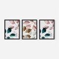 Zestaw obrazy w ramie, plakaty - liście, pastelowe, botaniczne - rama czarna