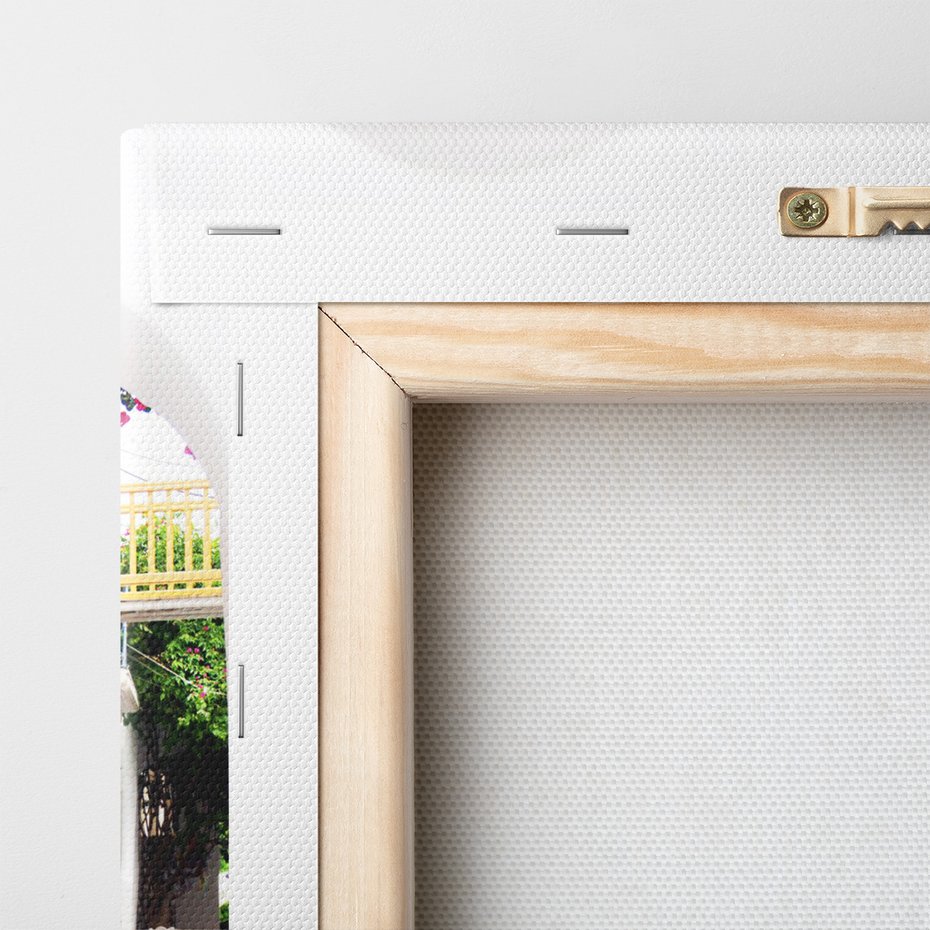 Obraz na płótnie - uliczka, kwiaty, biały