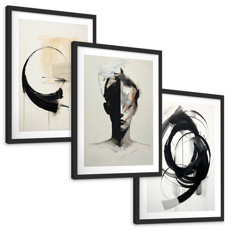 Zestaw obrazy w ramie, plakaty - abstrakcja,sztuka,nowoczesne - rama czarna