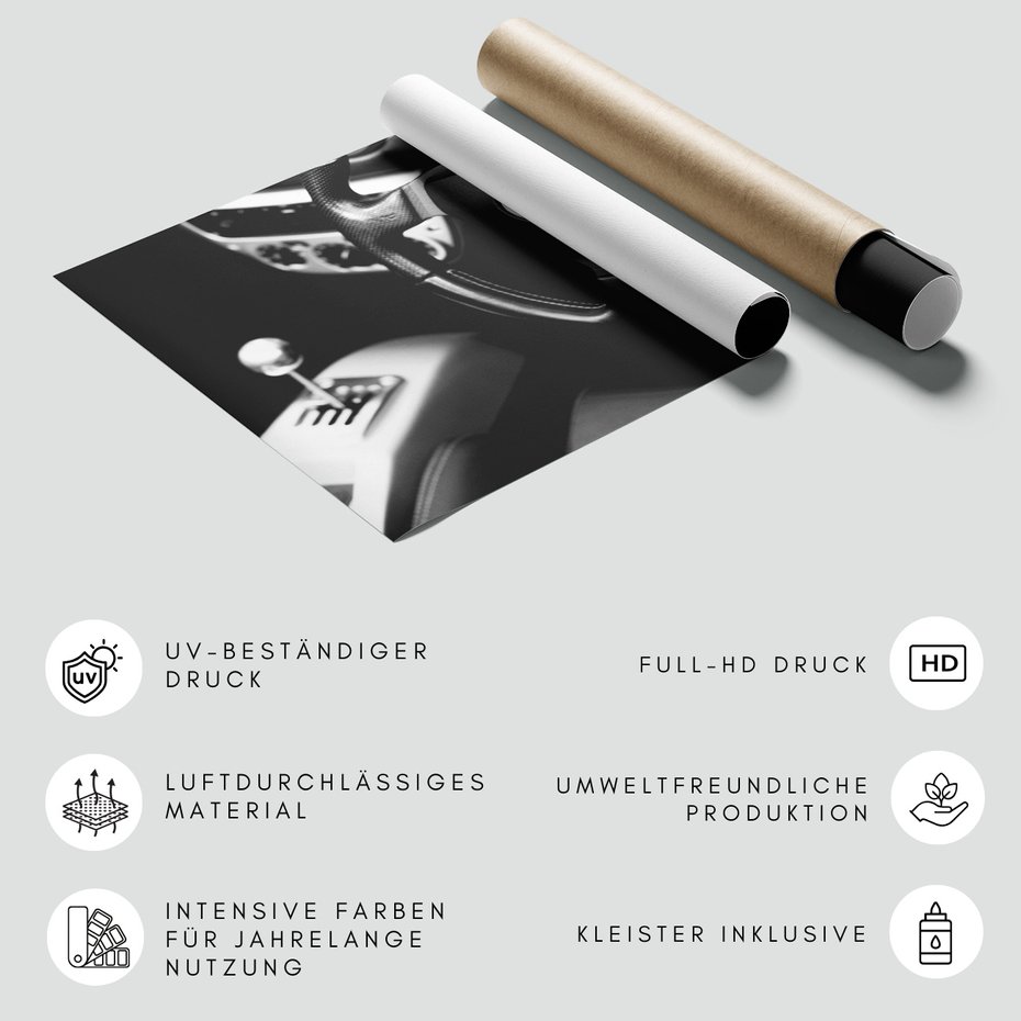 Fototapeta - ferrari, kierownica, wnętrze