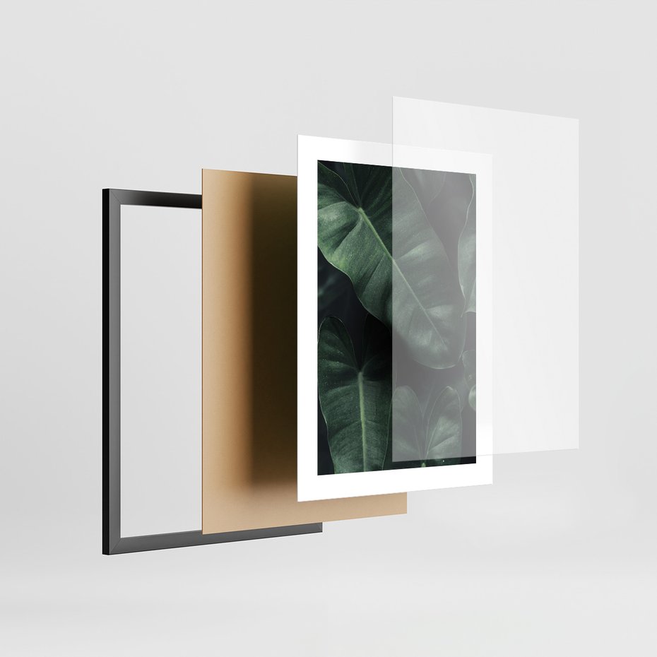 Zestaw obrazy w ramie, plakaty - liście, monstera, rośliny - rama czarna