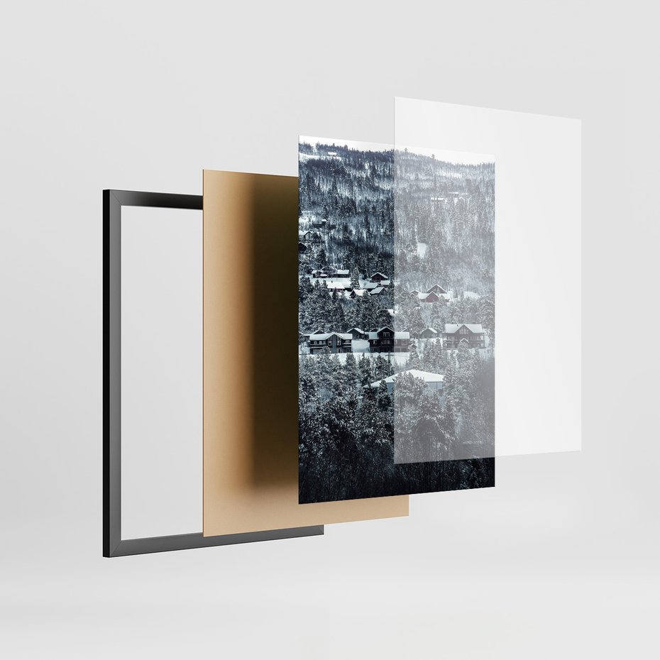 Zestaw obrazy w ramie, plakaty - śnieg, góry, zima - rama czarna