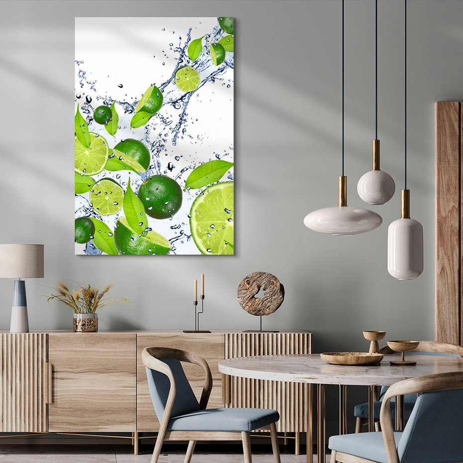 Obraz na płótnie - owoce, limonki, woda