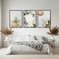 Zestaw obrazy w ramie, plakaty - kwiaty, liście, eukaliptus - rama czarna