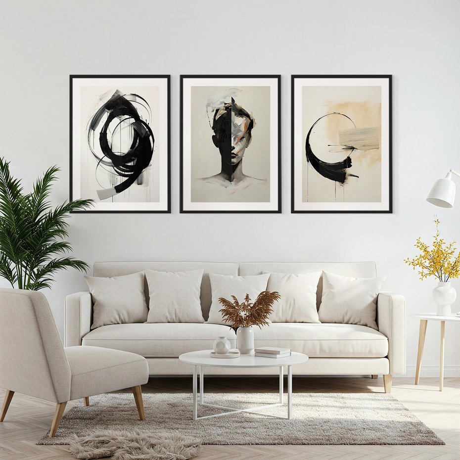 Zestaw obrazy w ramie, plakaty - abstrakcja,sztuka,nowoczesne - rama czarna