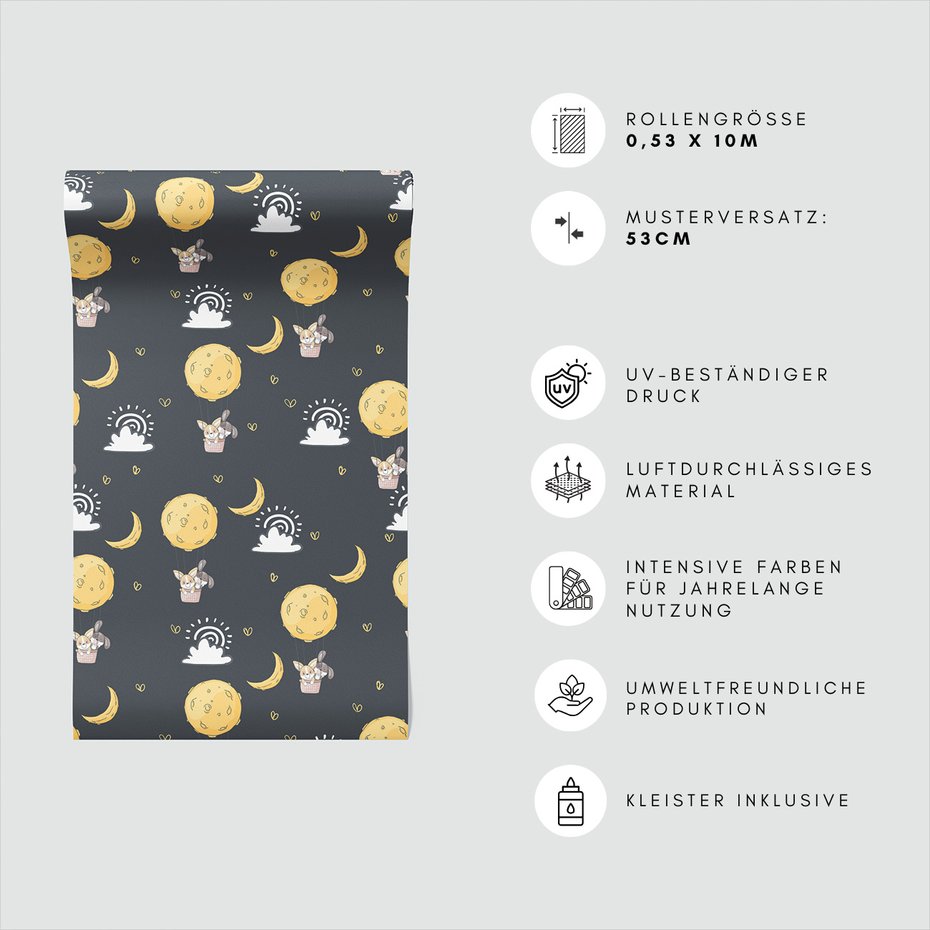 Tapeta - dziecięca, księżyc, królik, chmura