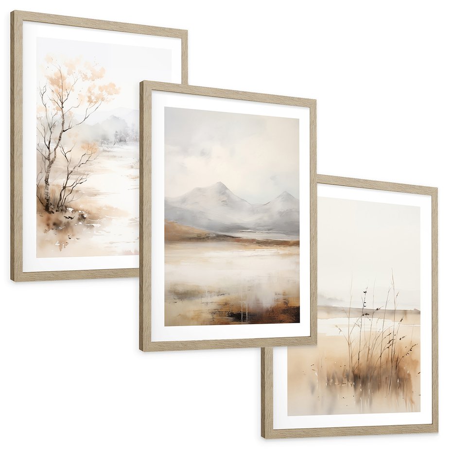 Zestaw obrazy w ramie, plakaty - krajobraz, abstrakcja, natura - rama drewno