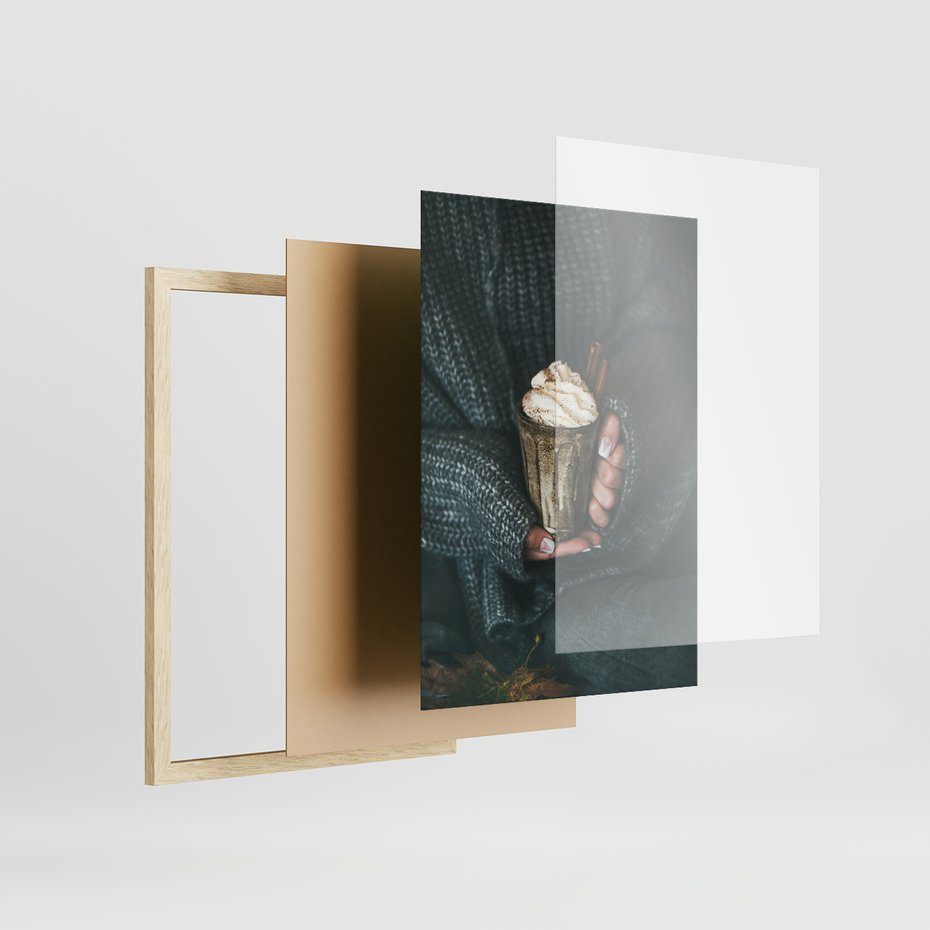 Zestaw obrazy w ramie, plakaty - jesień, napój, kot - rama drewno