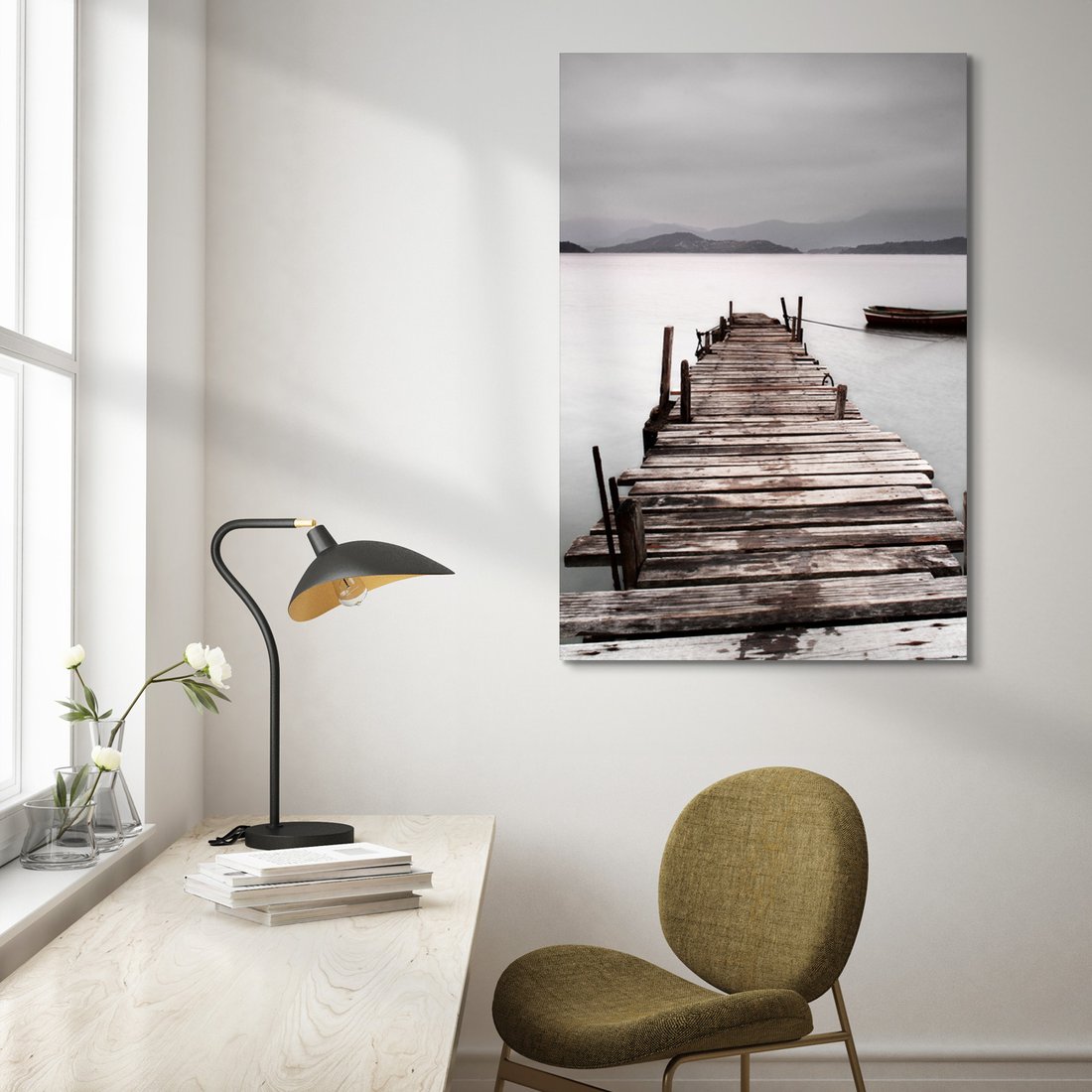 Obraz na płótnie - pomost, woda, łódka