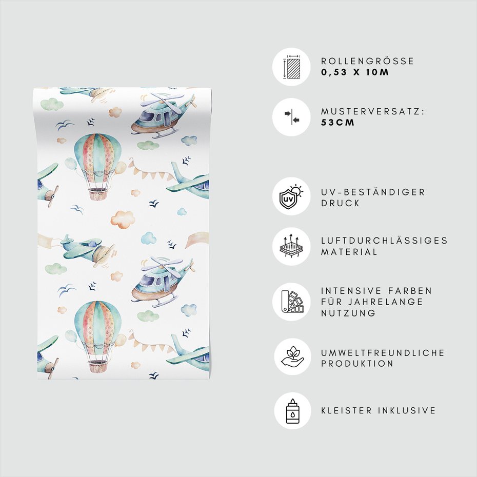 Tapeta - dziecięca, samolot, helikopter,