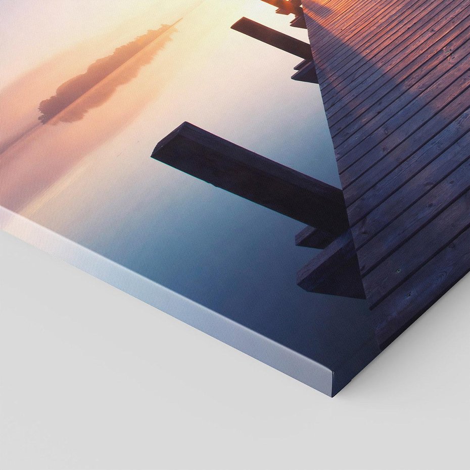 Obraz na płótnie - jezioro, most, zachód słońca