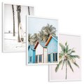 Zestaw obrazy w ramie, plakaty - palmy, plaża, domki - rama biała