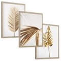 Zestaw obrazy w ramie, plakaty - liście, złoty, dekoracja - rama drewno